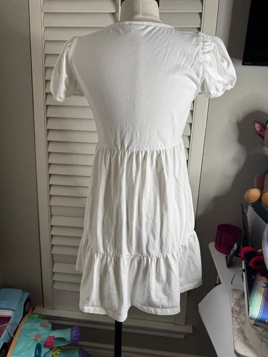 Sunday Best White V-Neck Puff Sleeve Mini Dress - Picture 2 of 4